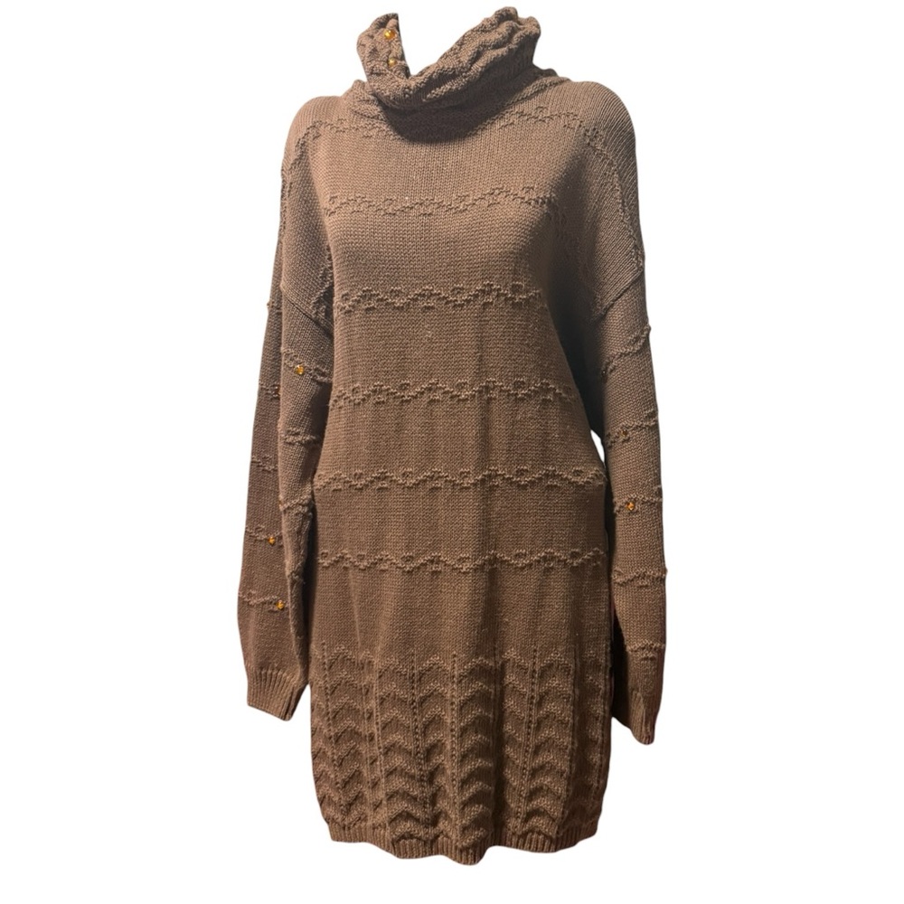 Vintage 90s WainScott Brown Cowl Neck Sweater Dress